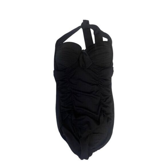Seafolly Standard Halter Ruched Front One Piece Black Swimsuit 14 - Picture 1 of 4